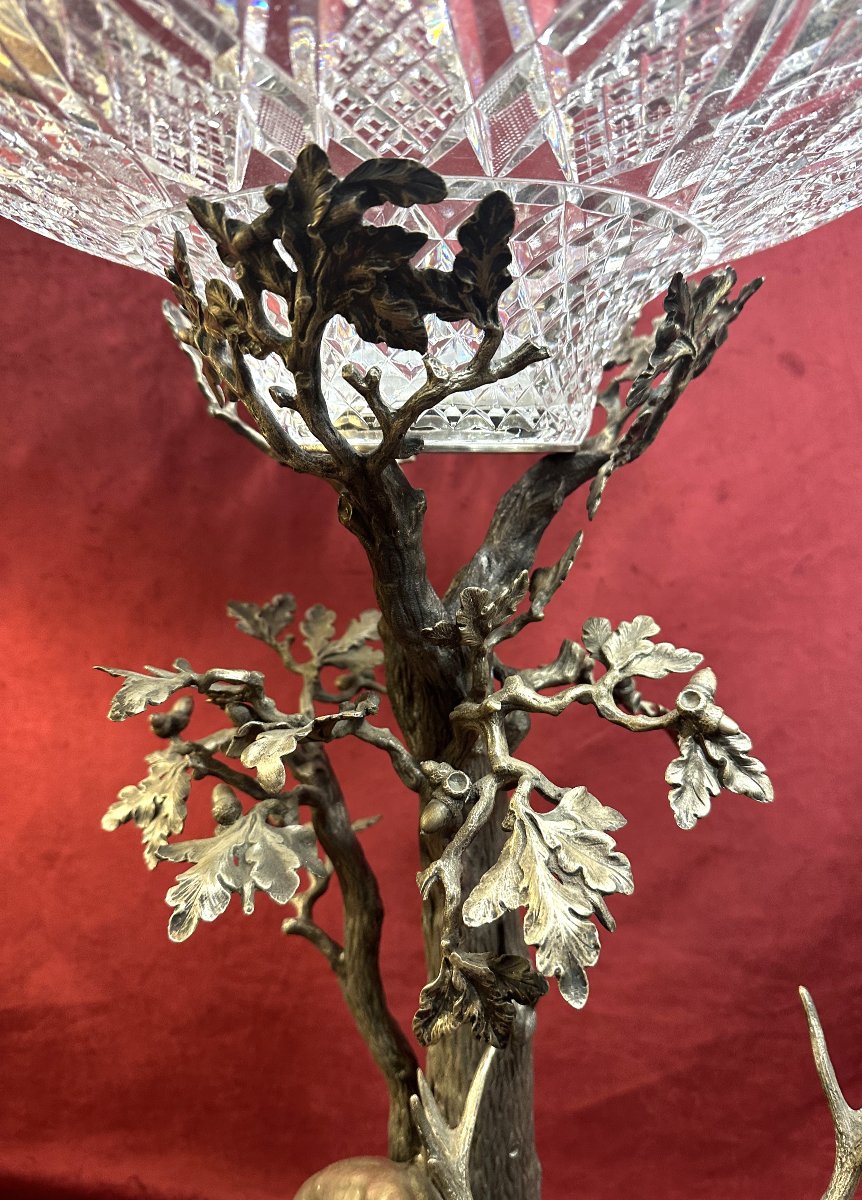 Grande Coupe de Chasse en Bronze Argenté et Cristal XIXe -photo-3