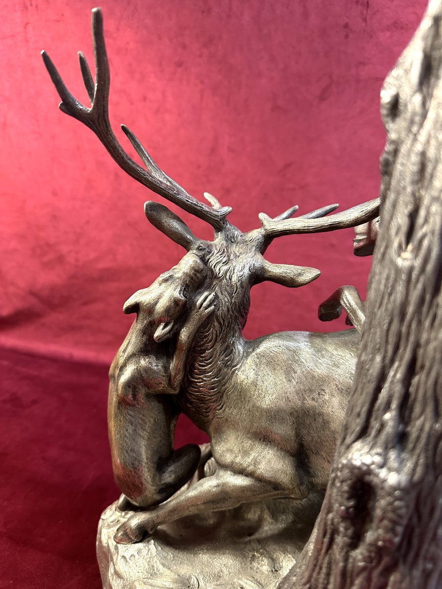 Grande Coupe de Chasse en Bronze Argenté et Cristal XIXe -photo-7