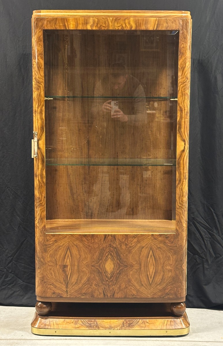 Vitrine Art Déco en Placage de Noyer Moucheté, vers 1925