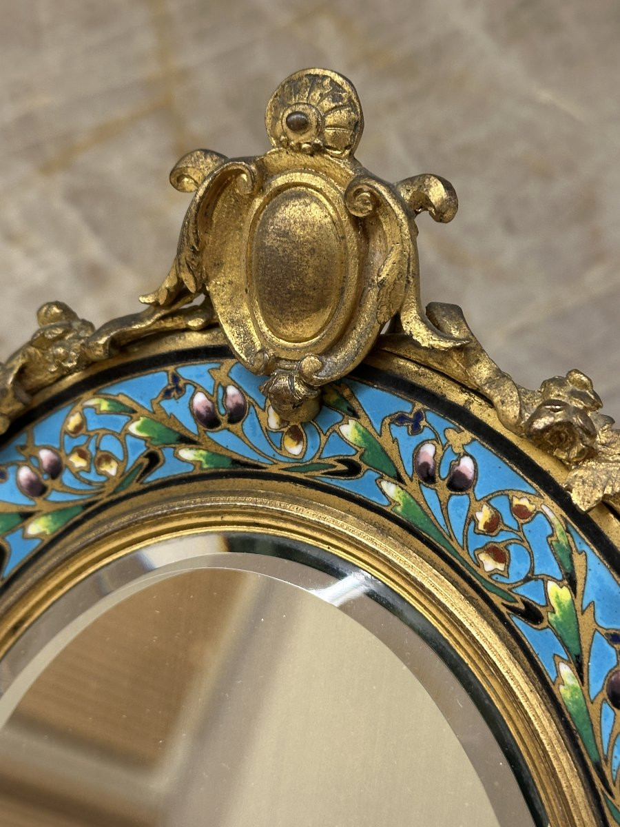 Miroir de Table en Bronze Doré et Émail Cloisonné, Décor de Colombes, Napoléon III-photo-3