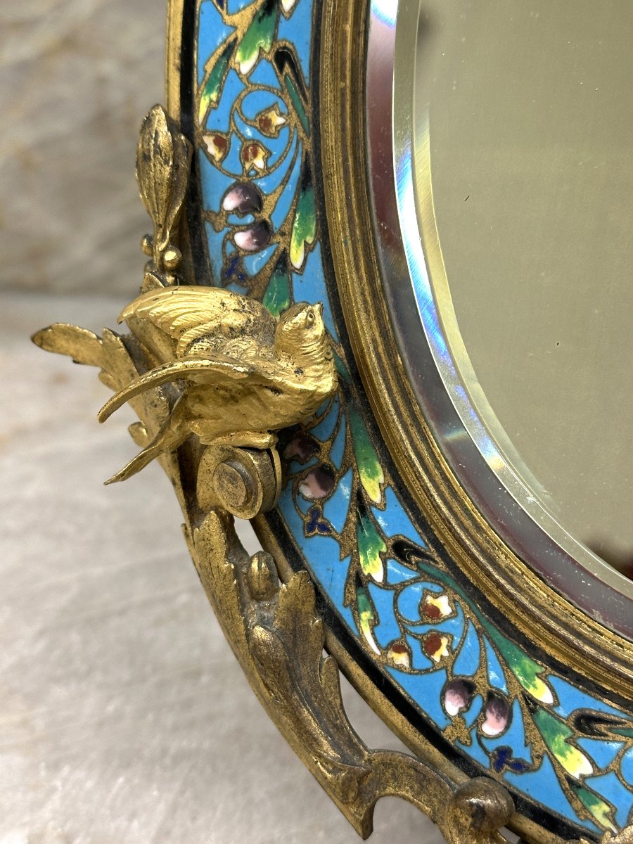 Miroir de Table en Bronze Doré et Émail Cloisonné, Décor de Colombes, Napoléon III-photo-4