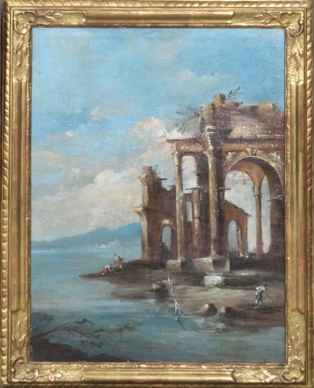 Pair Of "cornici" Architectural Landscapes, Circle Of Francesco Guardi, Venice, 18th Century-photo-3