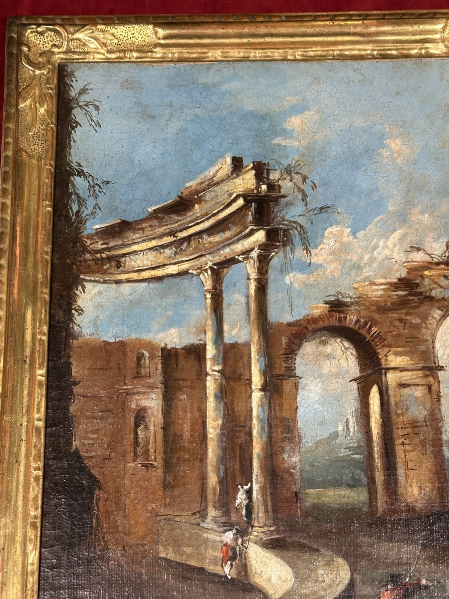 Pair Of "cornici" Architectural Landscapes, Circle Of Francesco Guardi, Venice, 18th Century-photo-2