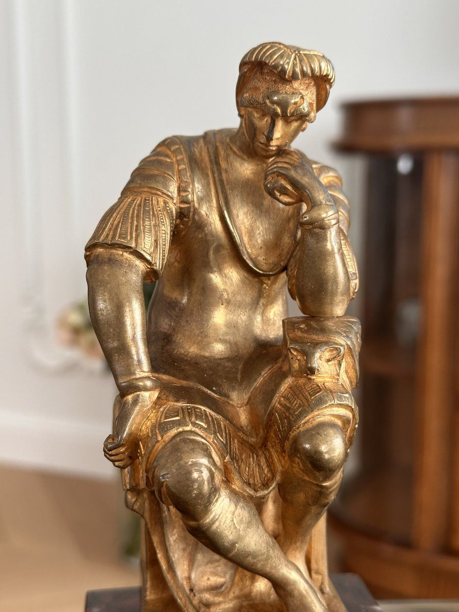Napoleon III Inkwell In Griotte Marble And Gilt Bronze, After Michelangelo – Lorenzo De Medici-photo-2