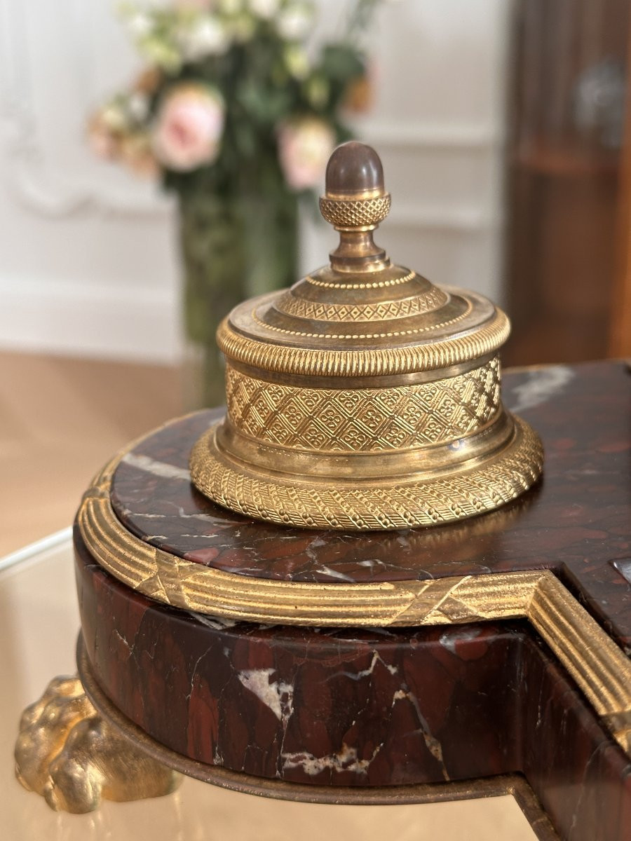 Napoleon III Inkwell In Griotte Marble And Gilt Bronze, After Michelangelo – Lorenzo De Medici-photo-3