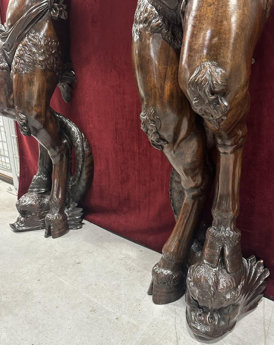 Pair Of Console Tables In The Shape Of Satyrs – Carved Wood, Late 19th Century-photo-1