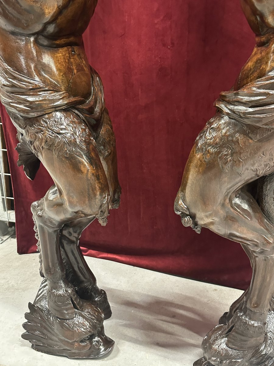 Pair Of Console Tables In The Shape Of Satyrs – Carved Wood, Late 19th Century-photo-8