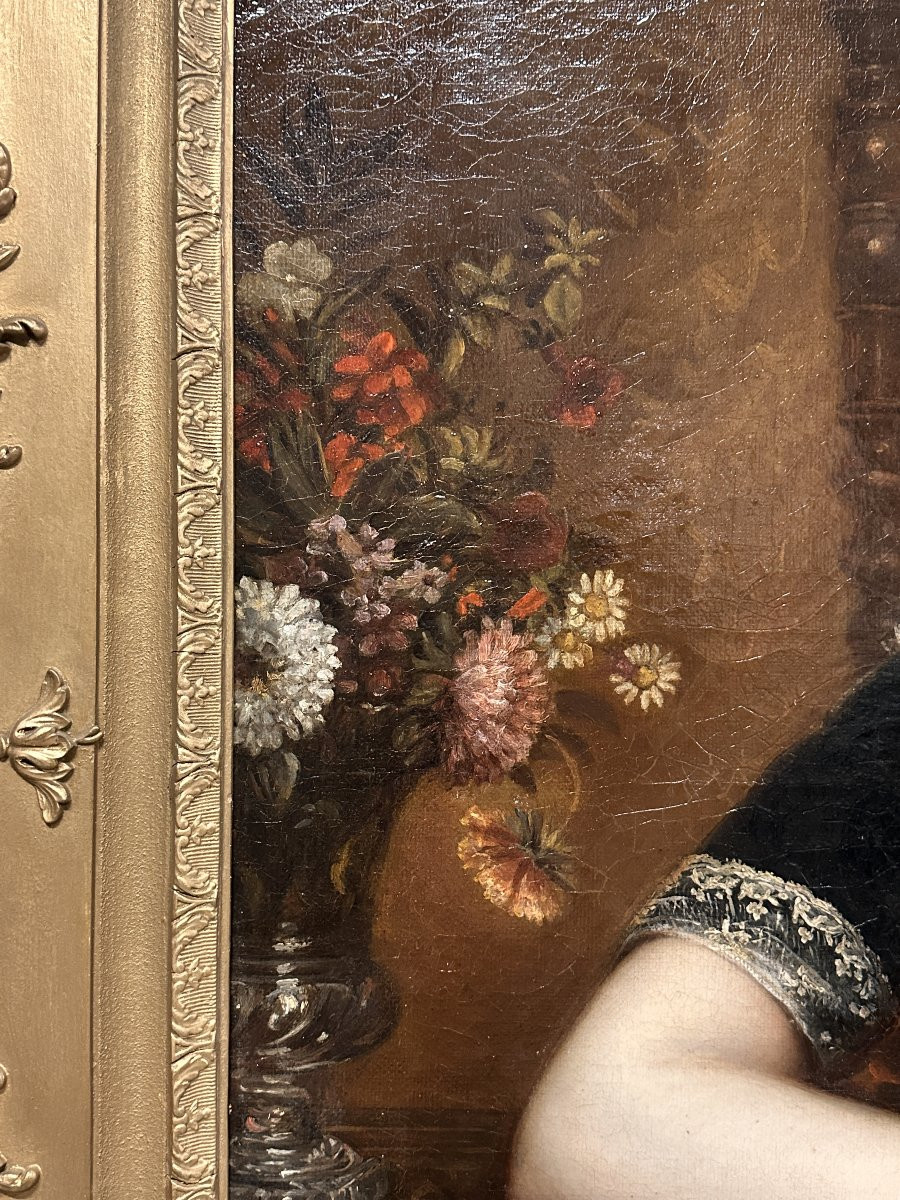 Grand Portrait de Femme, signé J. Braudin,  et daté 1843, Huile sur Toile-photo-4