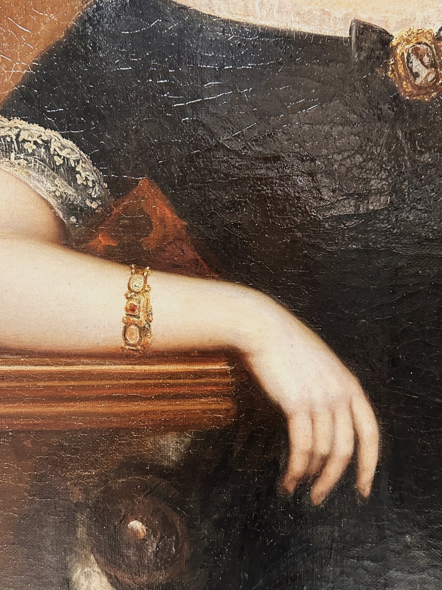 Grand Portrait de Femme, signé J. Braudin,  et daté 1843, Huile sur Toile-photo-3