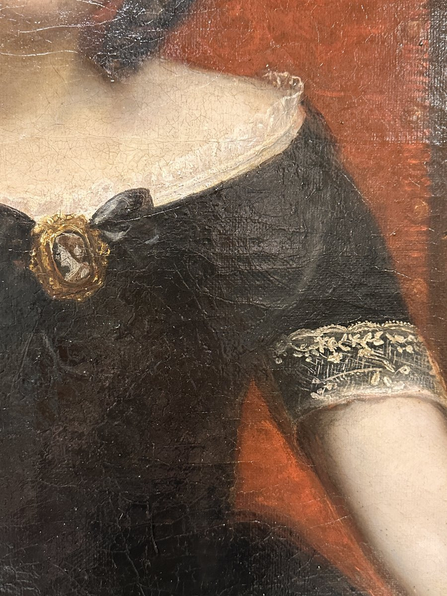 Grand Portrait de Femme, signé J. Braudin,  et daté 1843, Huile sur Toile-photo-5