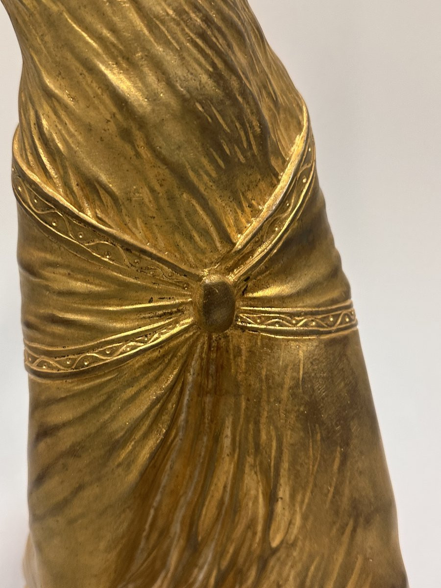 Figure en Chryselephantine "Danseuse" Art Déco en Bronze Doré et Marbre de Carrare, vers 1930-photo-3