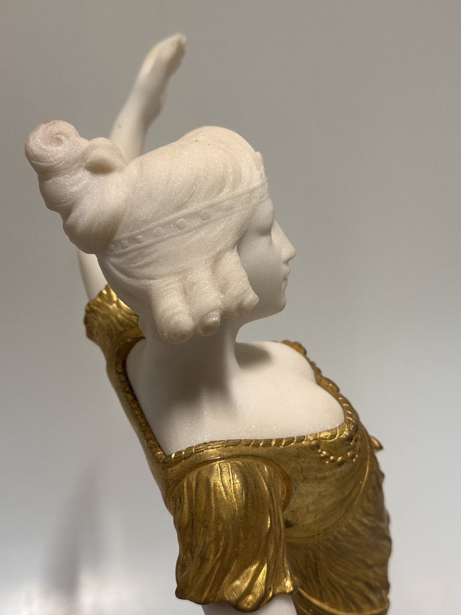 Figure en Chryselephantine "Danseuse" Art Déco en Bronze Doré et Marbre de Carrare, vers 1930-photo-2