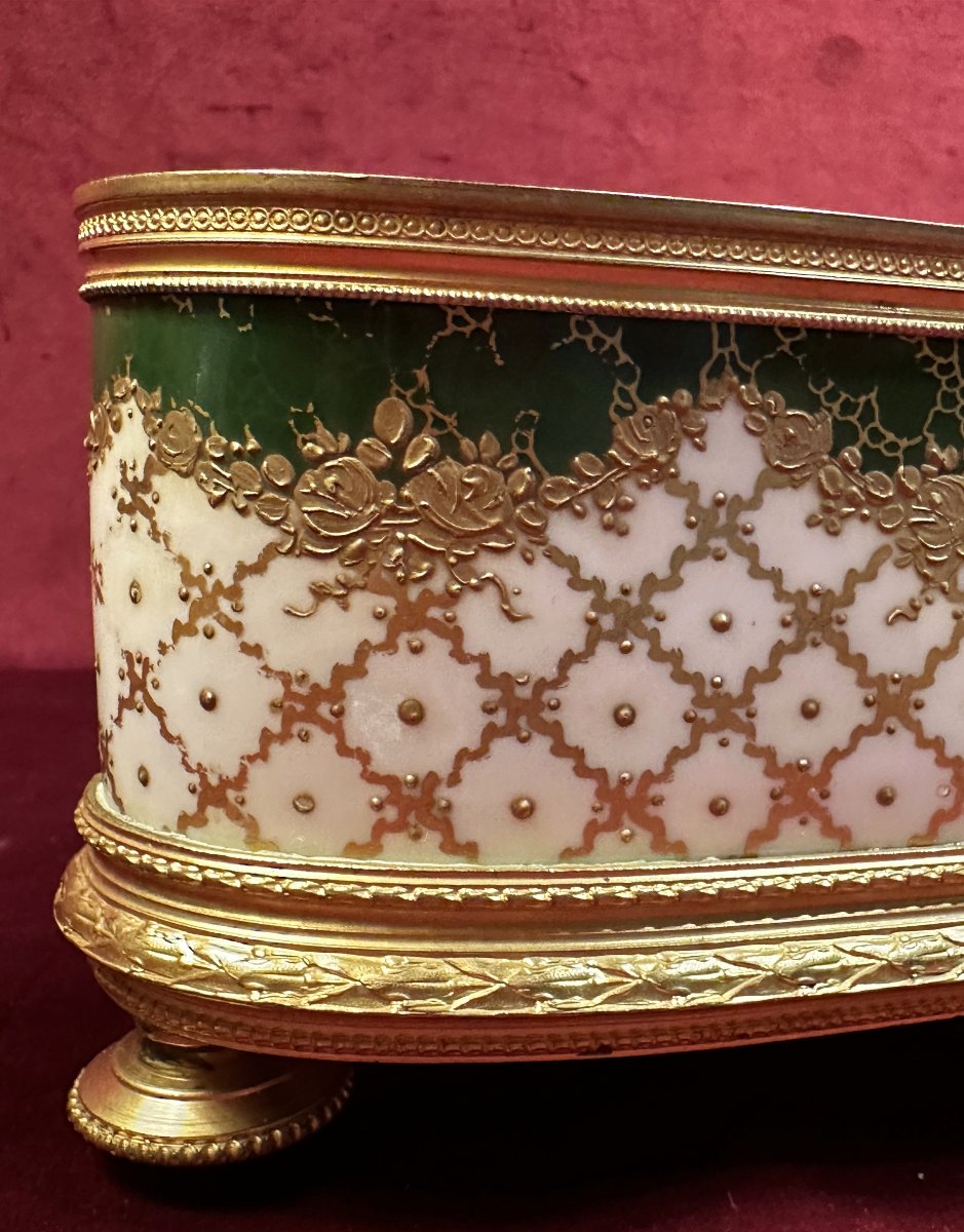 Oval Jardiniere Sèvres Porcelain And Gilt-bronze, Napoleon III Period-photo-3