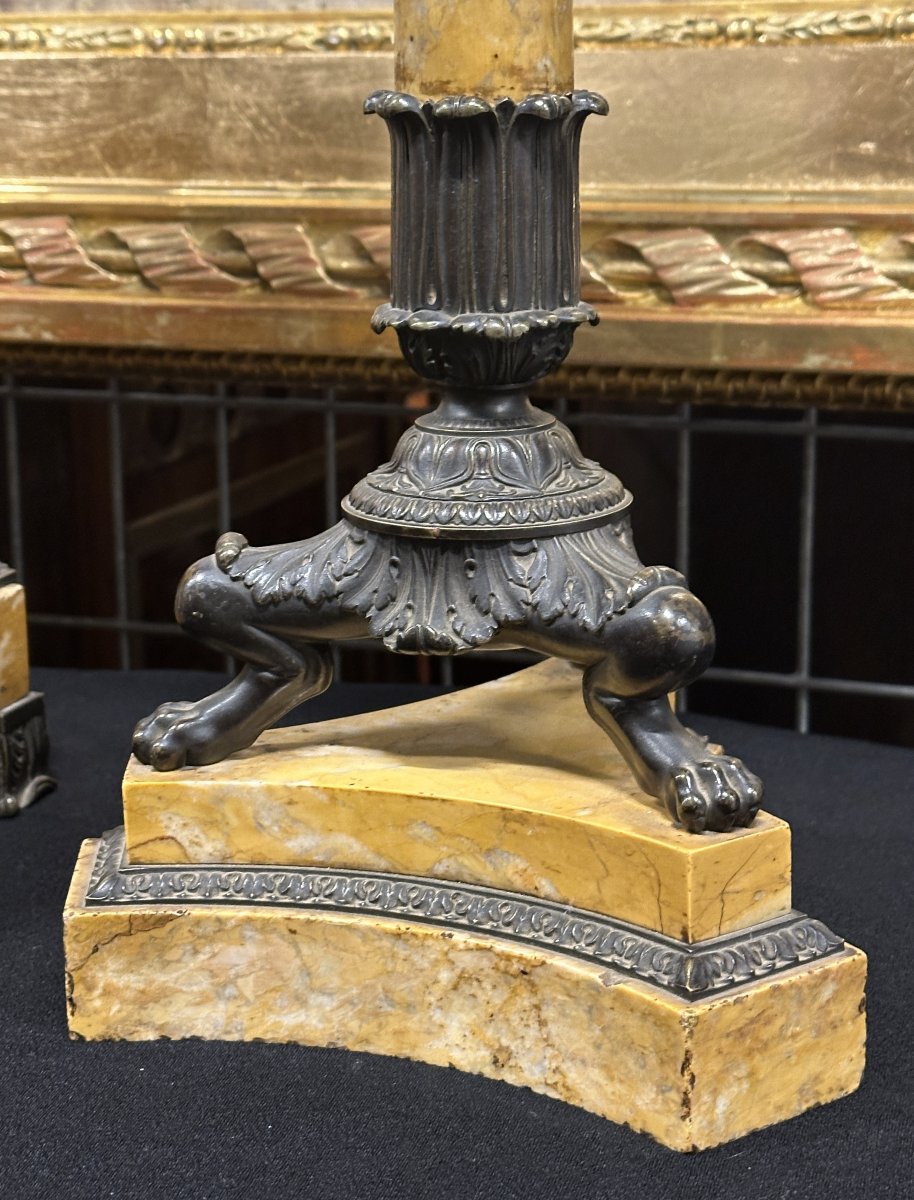 "cupid And Psyche" Clockset Patinated Bronze And Siena Marble, Charles X Period, Circa 1830-photo-2