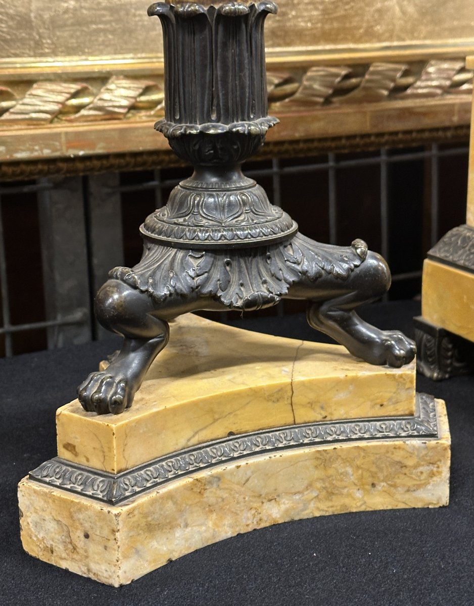 "cupid And Psyche" Clockset Patinated Bronze And Siena Marble, Charles X Period, Circa 1830-photo-3