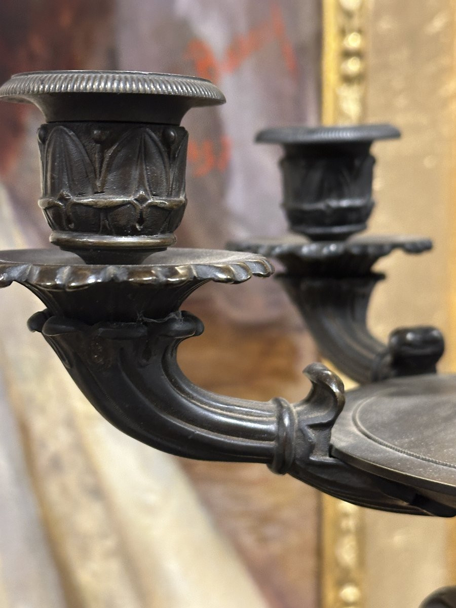 "cupid And Psyche" Clockset Patinated Bronze And Siena Marble, Charles X Period, Circa 1830-photo-4