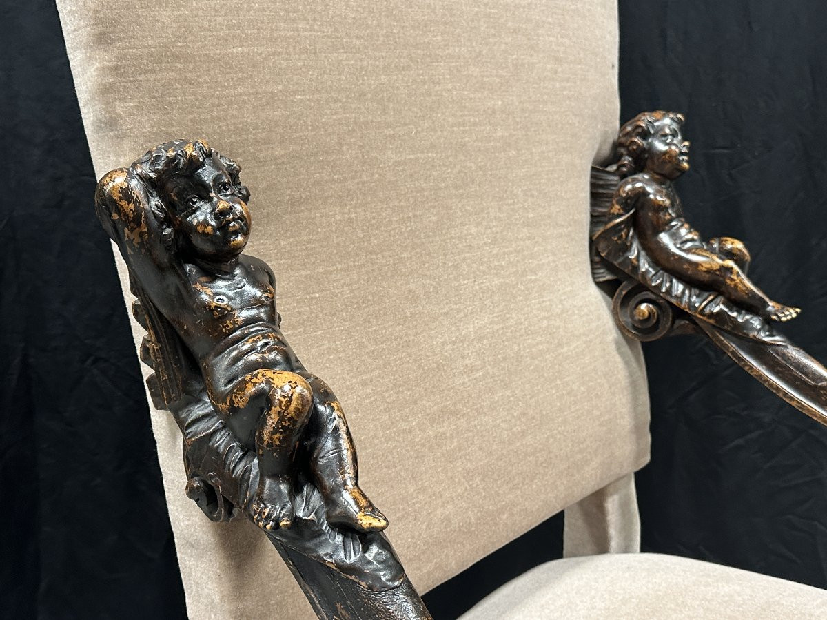 Fauteuil Italien en Noyer Sculpté le style d'André Brustolon fin du XVIIIe siècle-photo-2