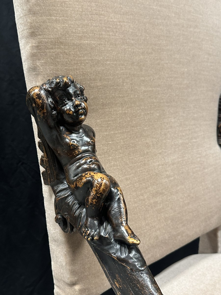 Fauteuil Italien en Noyer Sculpté le style d'André Brustolon fin du XVIIIe siècle-photo-1