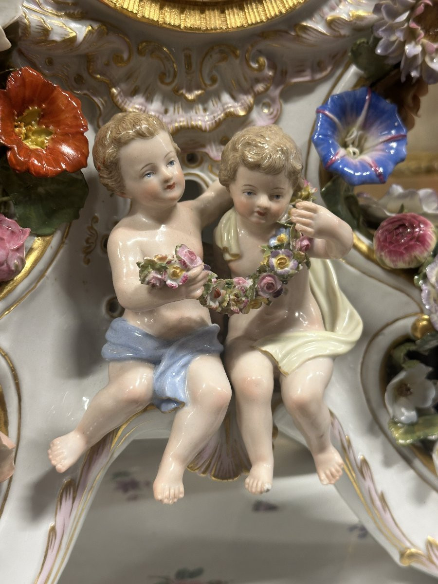 Grande Pendule de Cheminée Meissen avec Socle Modèle Figuratif 77 cm 19ème-photo-3