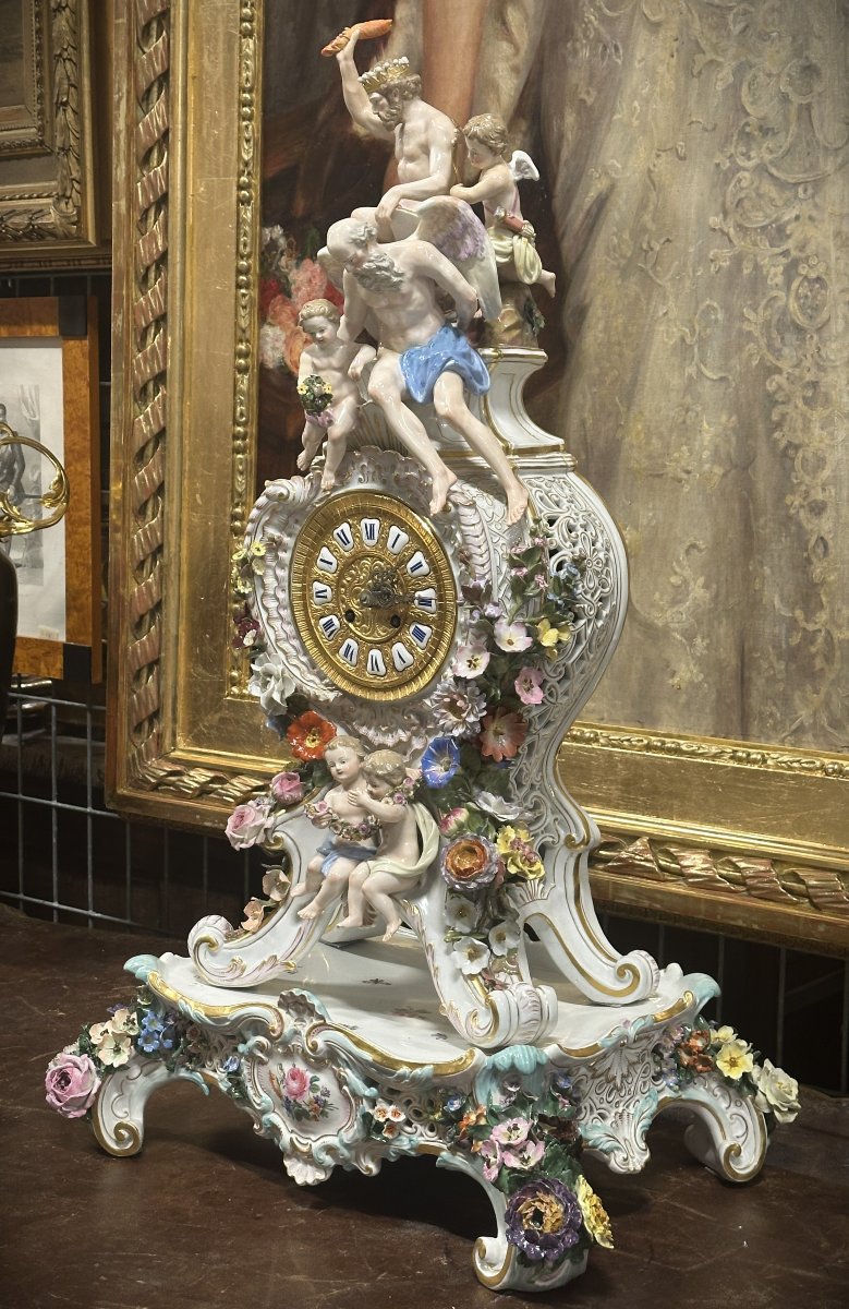 Grande Pendule de Cheminée Meissen avec Socle Modèle Figuratif 77 cm 19ème-photo-7