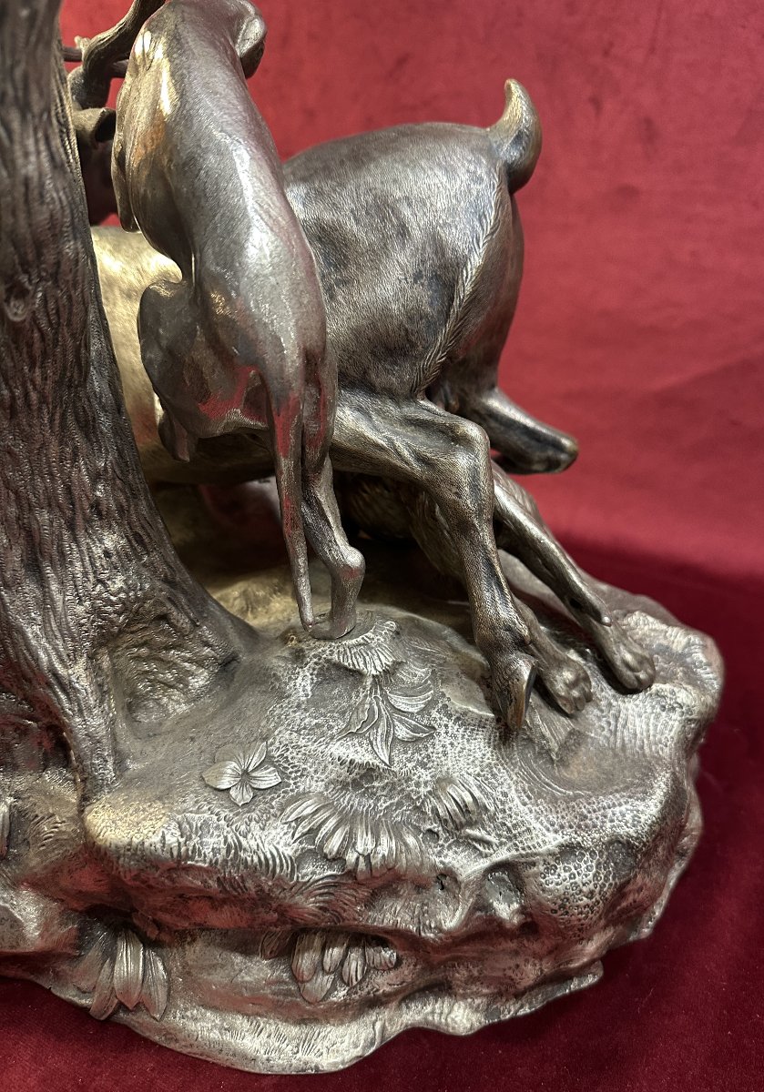 Grande Coupe de Chasse en Bronze Argenté et Cristal XIXe-photo-6