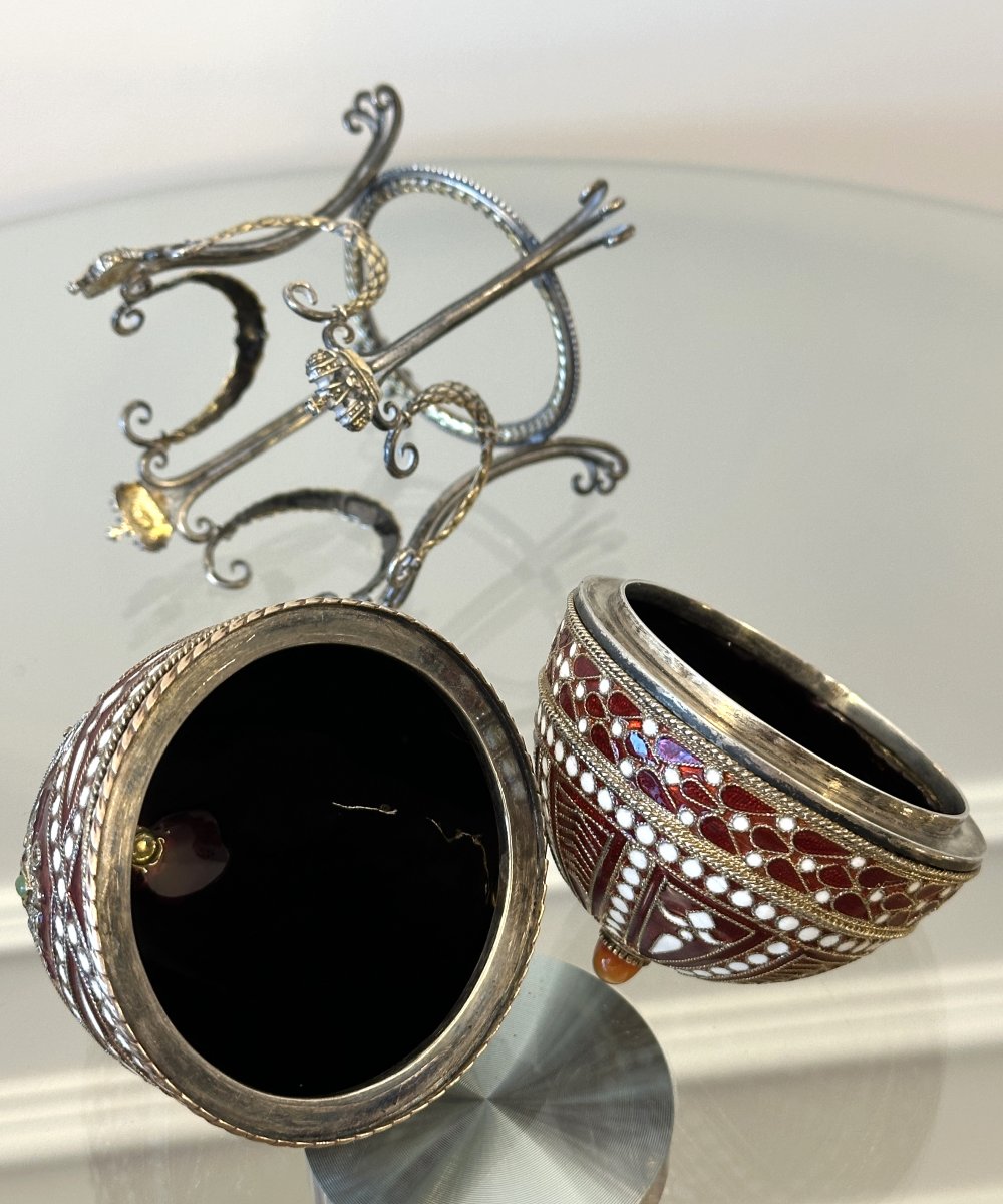 Silver Enamelled Egg, Fabergé-style, Signed -photo-3