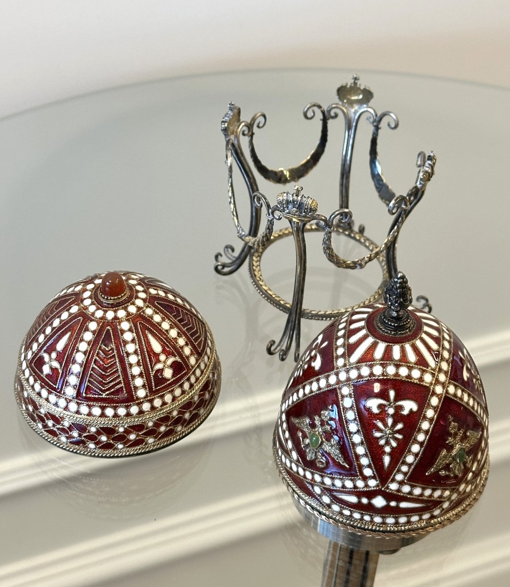 Silver Enamelled Egg, Fabergé-style, Signed -photo-4