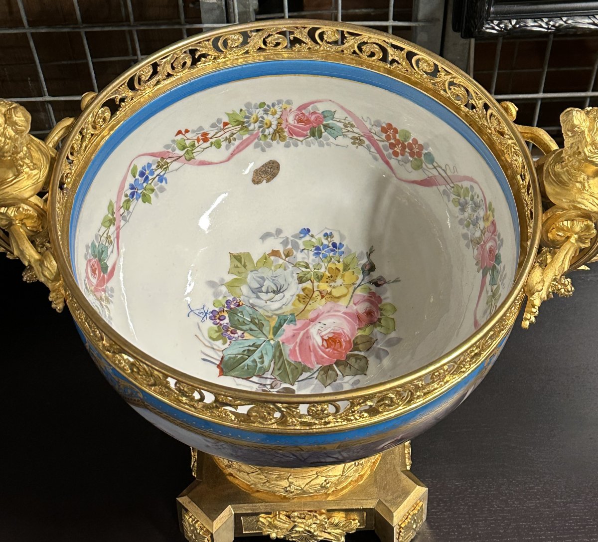 Grand Garniture de Cheminée en Porcelaine Sèvres Bleu et Bronze Doré, époque Napoléon III 1870-photo-2