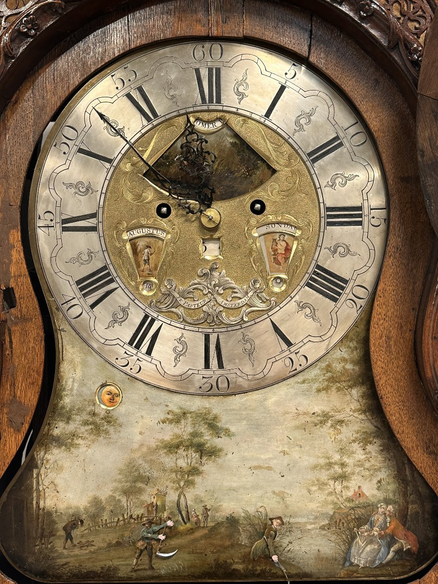 Grande Horloge de Parquet Amsterdam vers 1730, signee H. Rasteur-photo-4