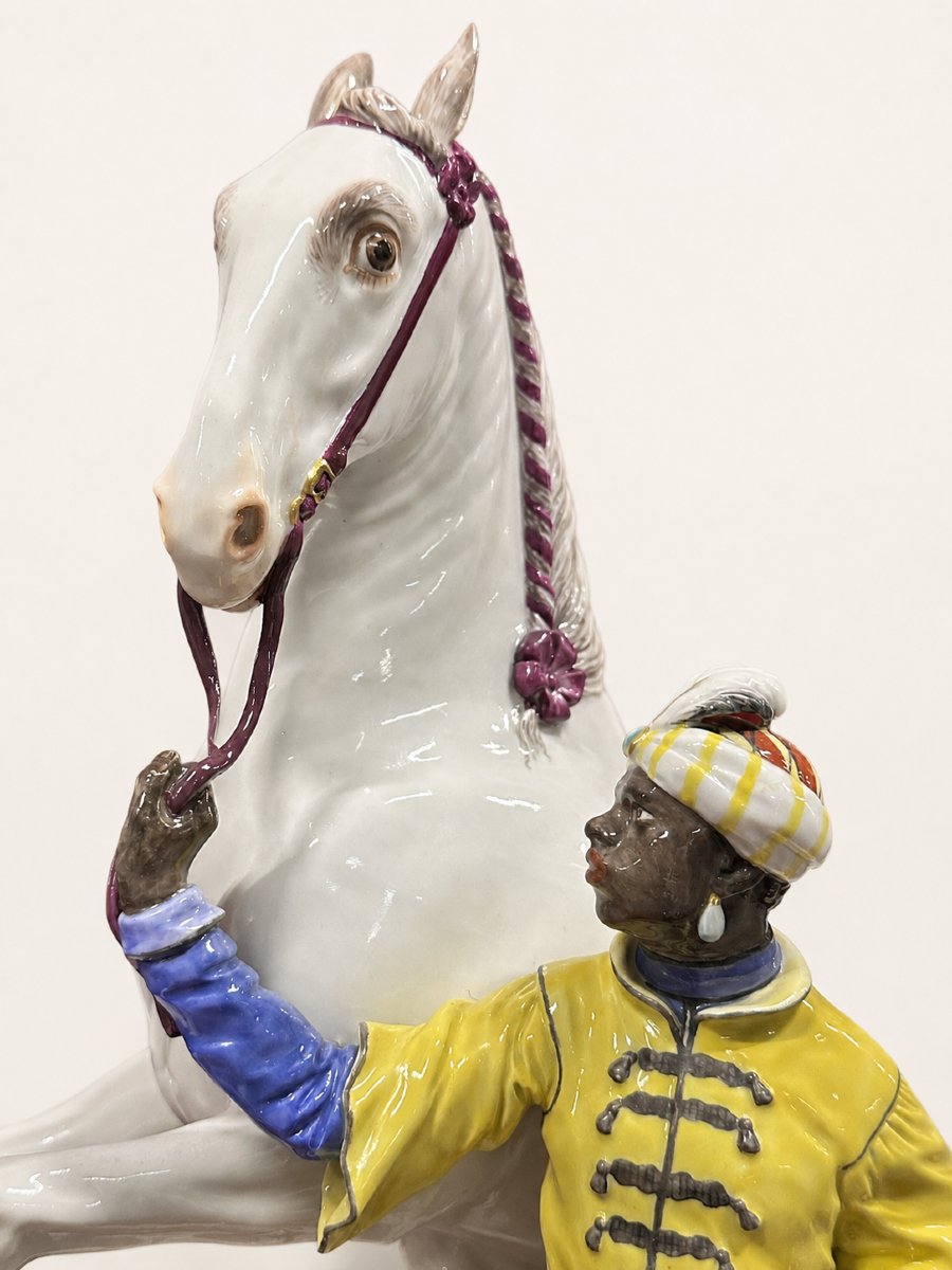 Large Meissen Porcelain Figure, Jeune Maure Au Cheval Blanc, After Kändler-photo-2