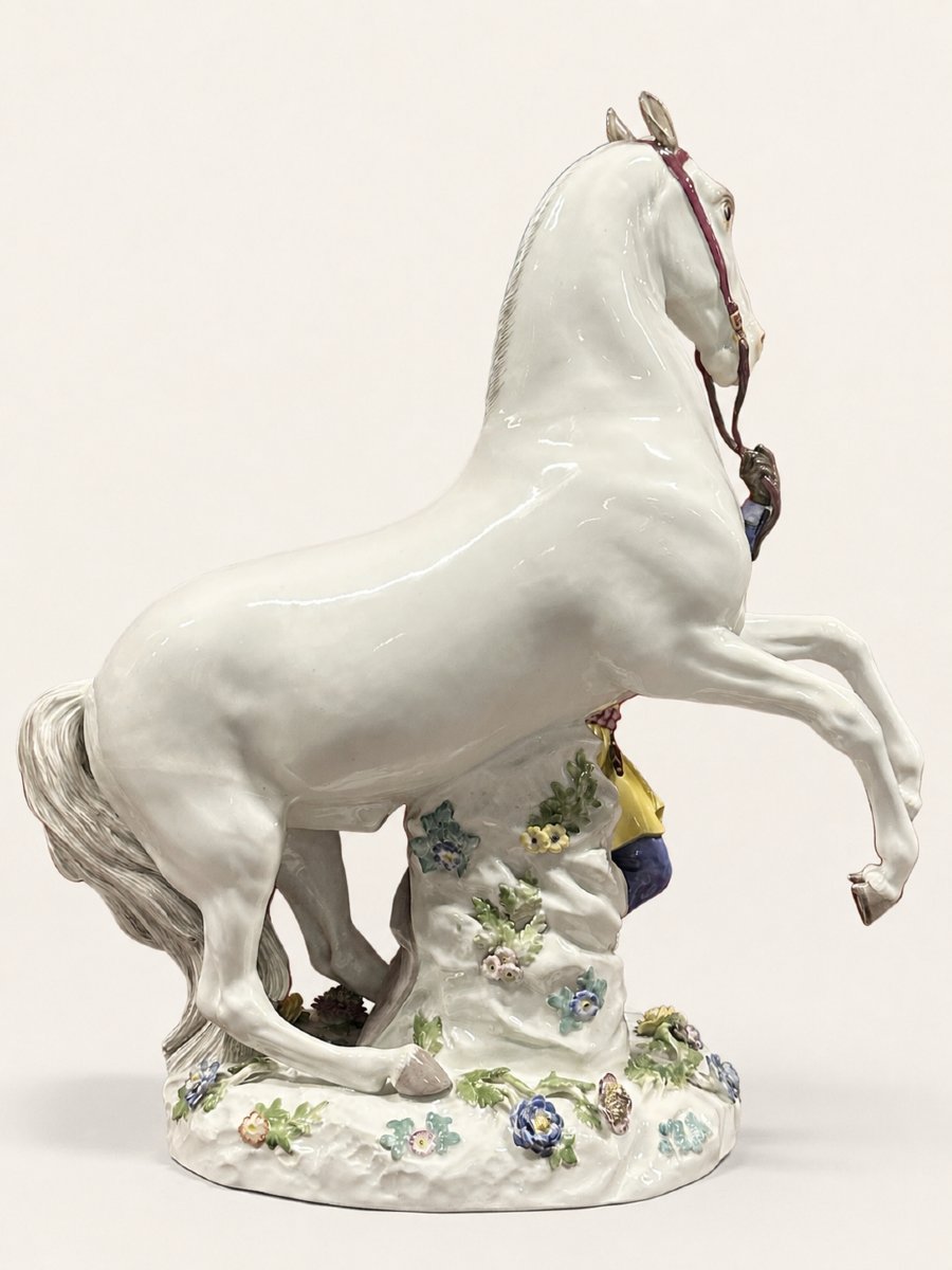 Large Meissen Porcelain Figure, Jeune Maure Au Cheval Blanc, After Kändler-photo-3