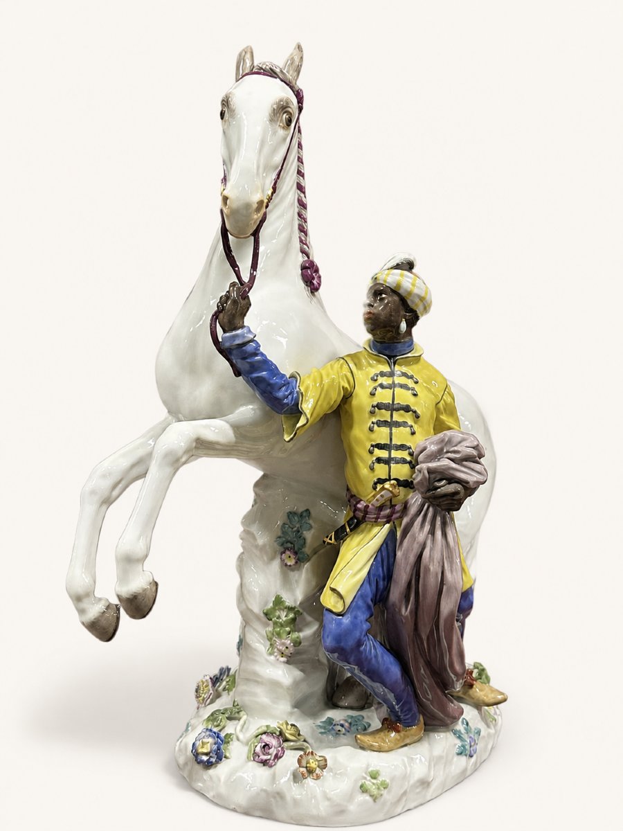 Large Meissen Porcelain Figure, Jeune Maure Au Cheval Blanc, After Kändler-photo-1