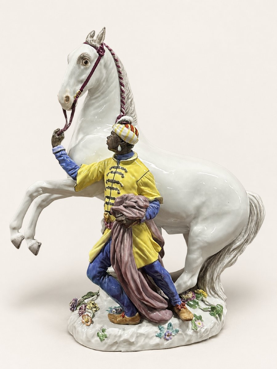 Large Meissen Porcelain Figure, Jeune Maure Au Cheval Blanc, After Kändler