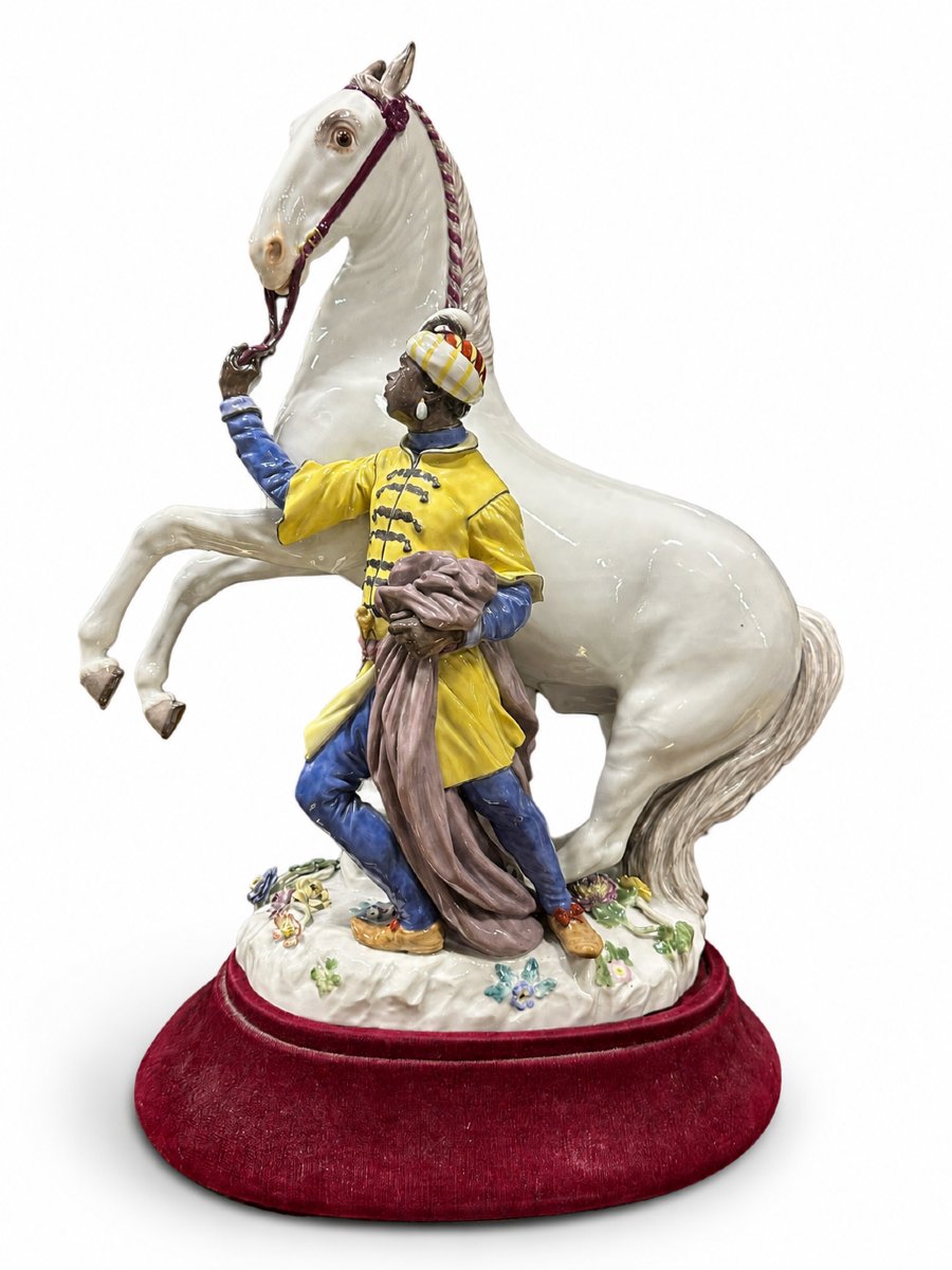 Large Meissen Porcelain Figure, Jeune Maure Au Cheval Blanc, After Kändler
