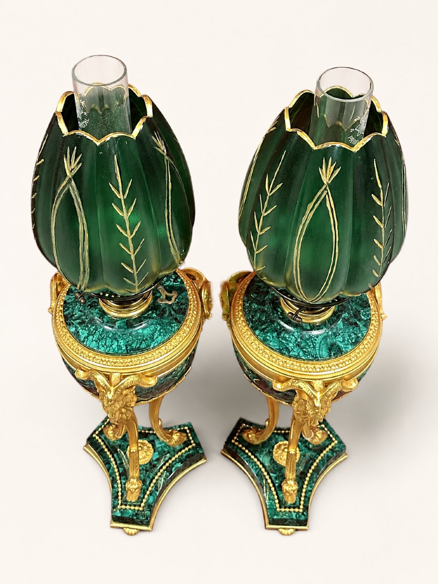 Pair Of Malachite Lamps-photo-3