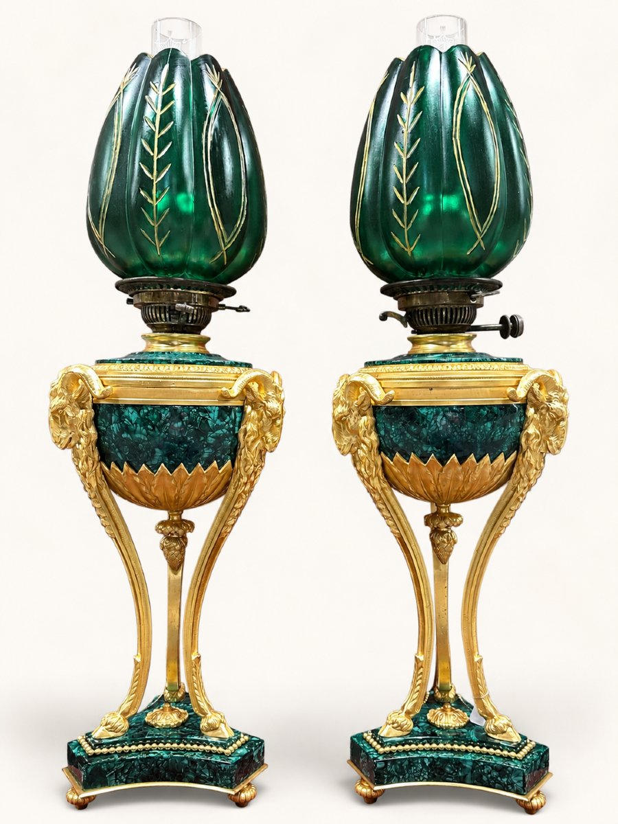 Pair Of Malachite Lamps-photo-4