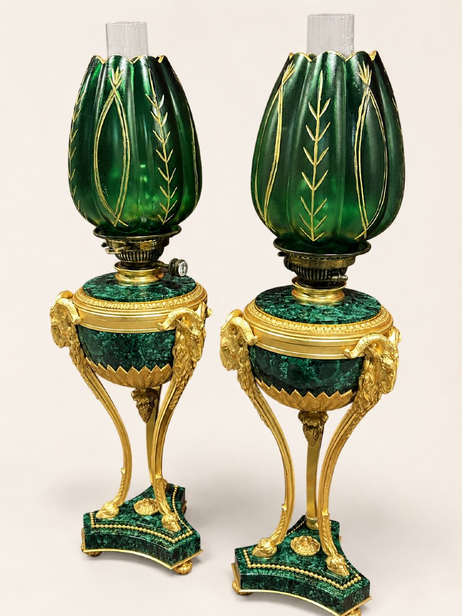 Pair Of Malachite Lamps