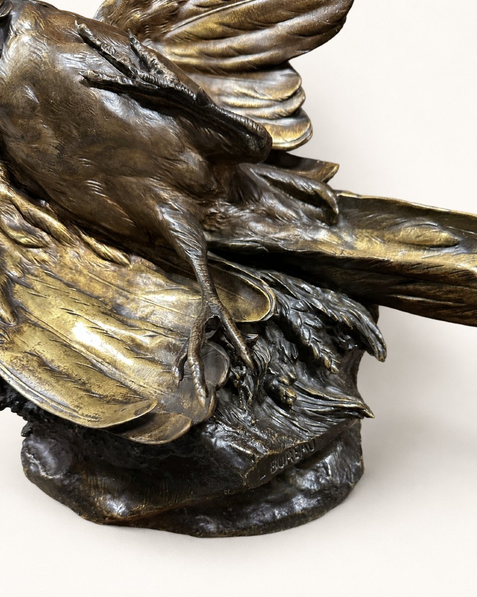 Léon Bureau (1866-1906) Grand Faisan en Bronze-photo-1