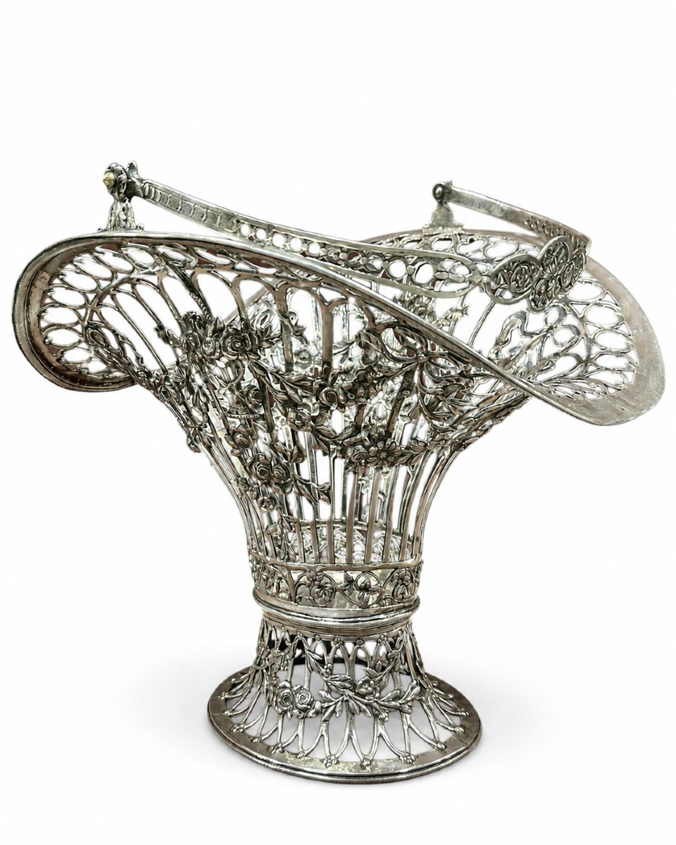 German Art Nouveau Openwork Silver .800 Basket-photo-2
