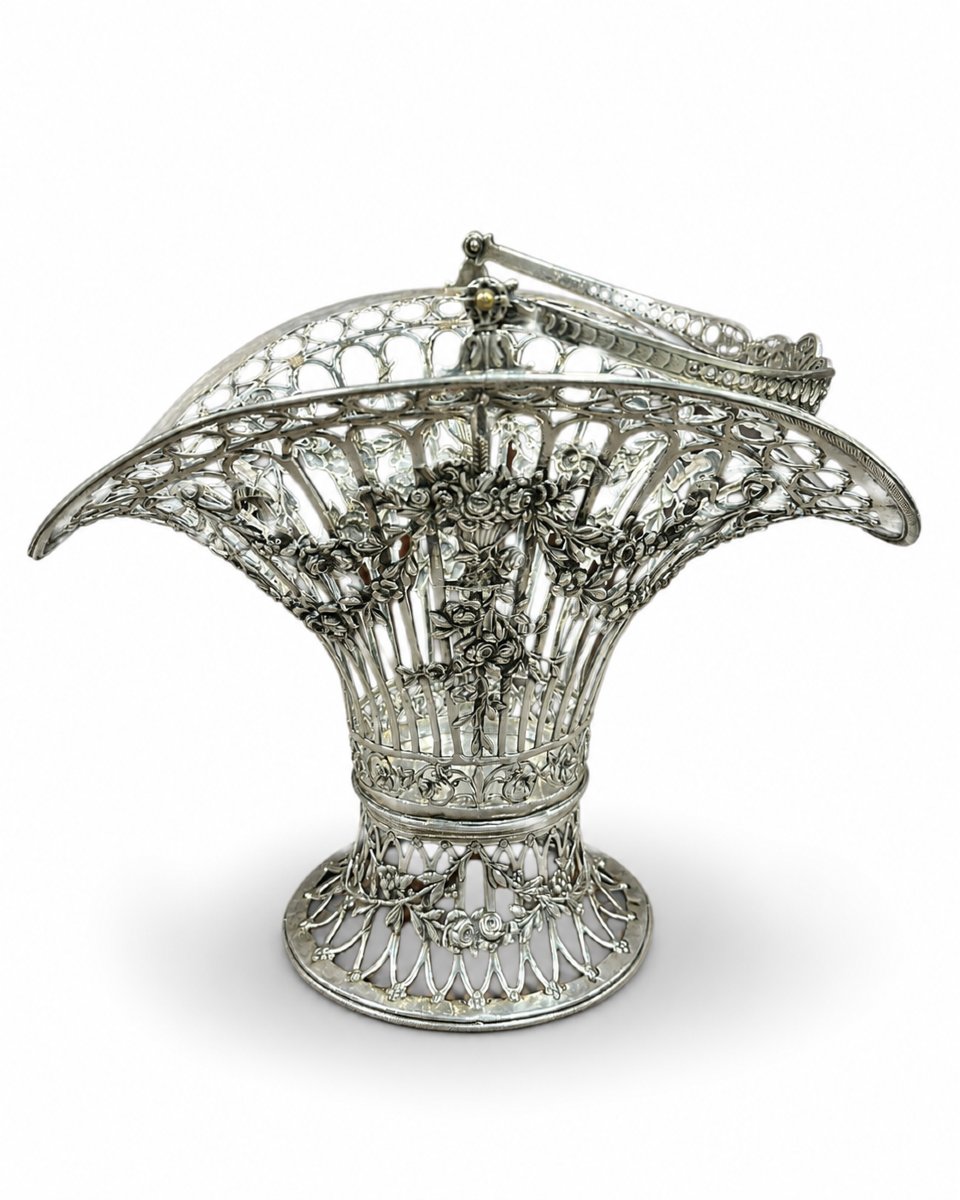 German Art Nouveau Openwork Silver .800 Basket-photo-2