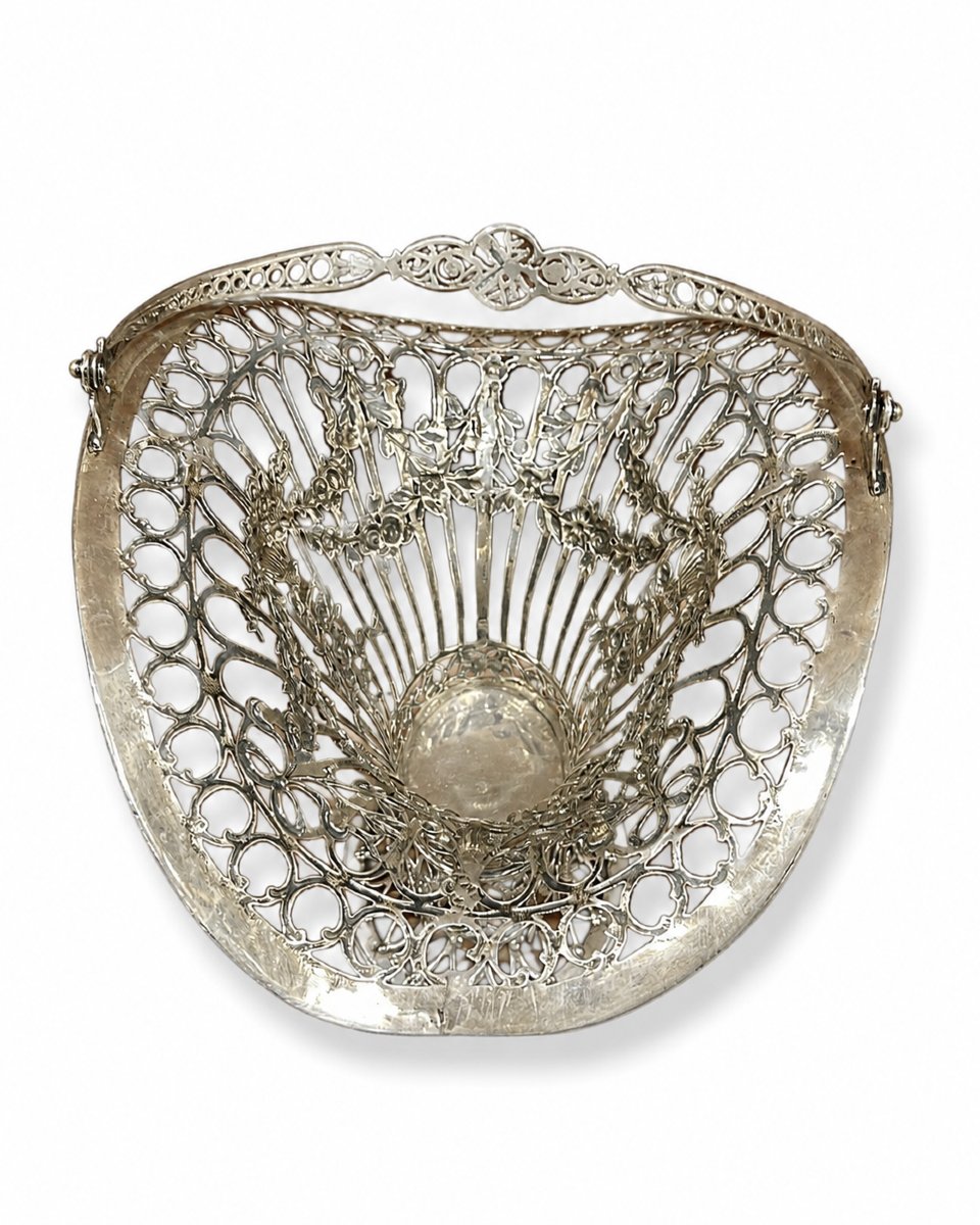 German Art Nouveau Openwork Silver .800 Basket-photo-3