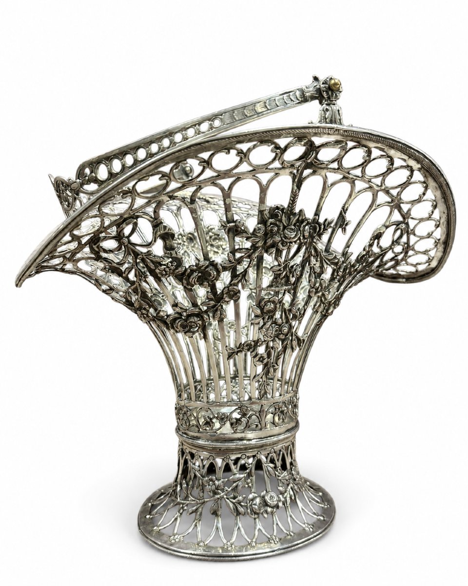 German Art Nouveau Openwork Silver .800 Basket-photo-4