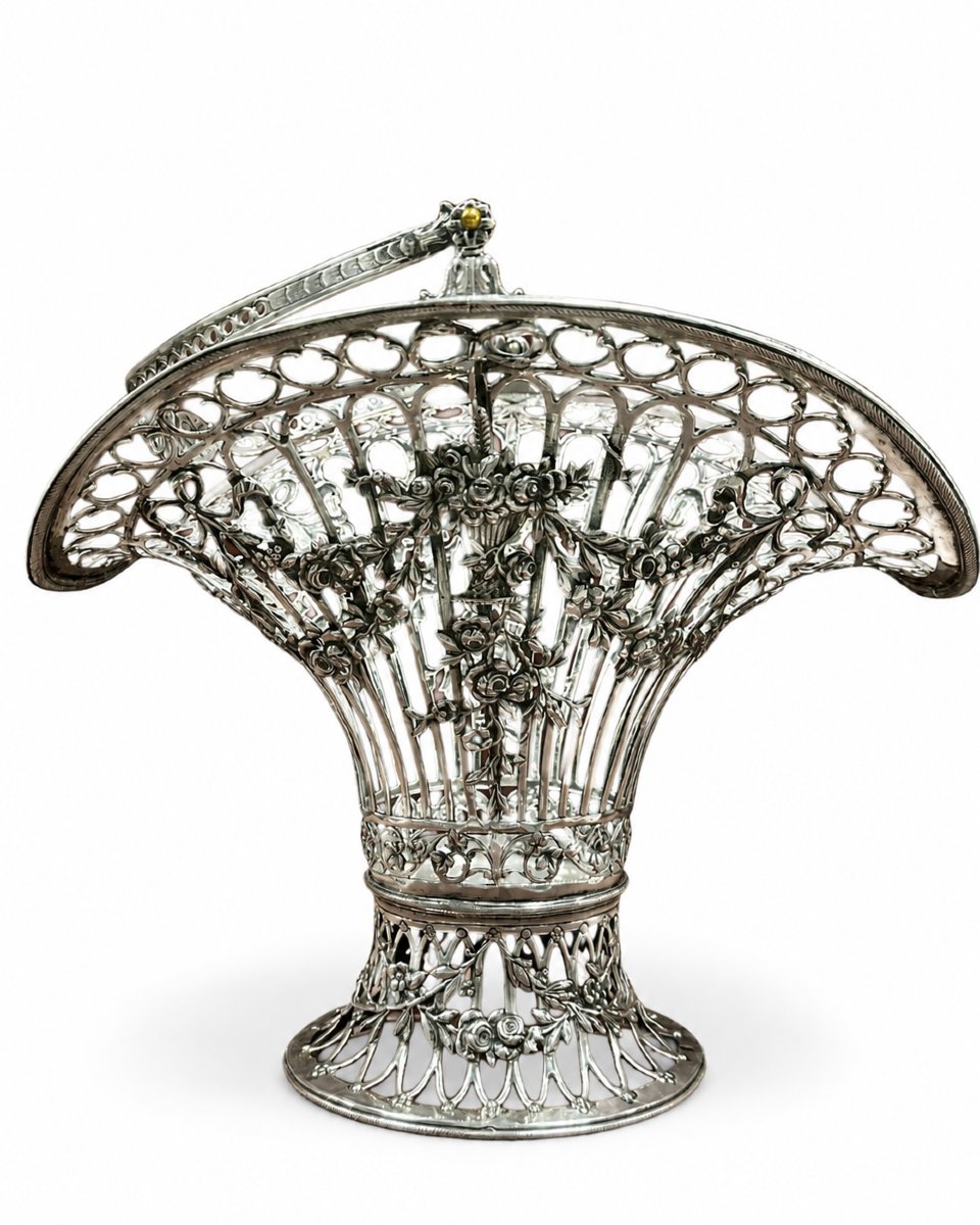 German Art Nouveau Openwork Silver .800 Basket-photo-6
