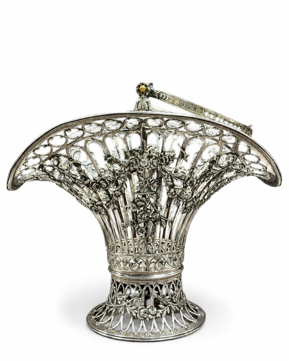 German Art Nouveau Openwork Silver .800 Basket-photo-8