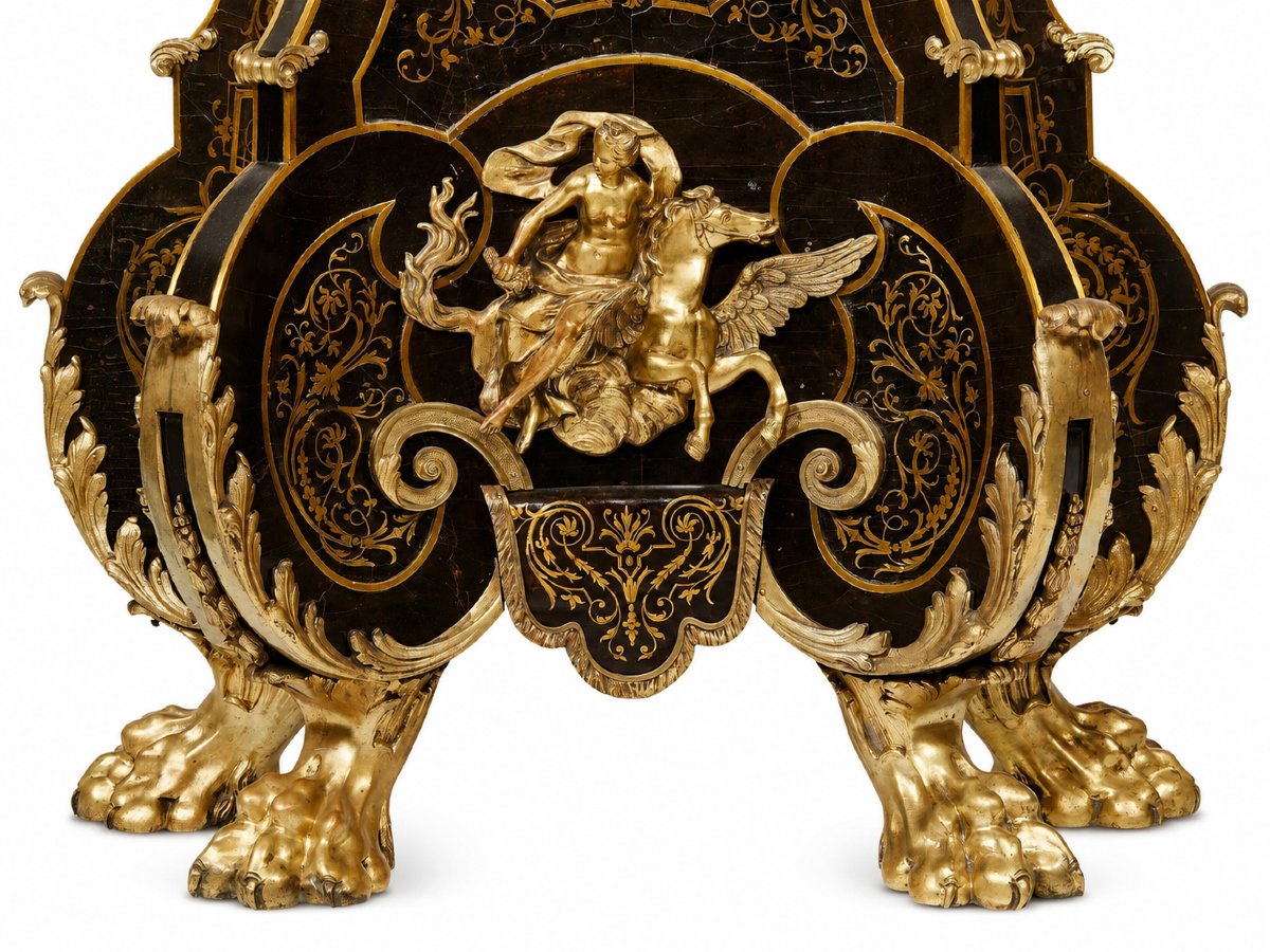 Importante Pendule Boulle Sur Gaine En Écaille Brune Et Bronze Doré, Signée Thuret Paris-photo-4