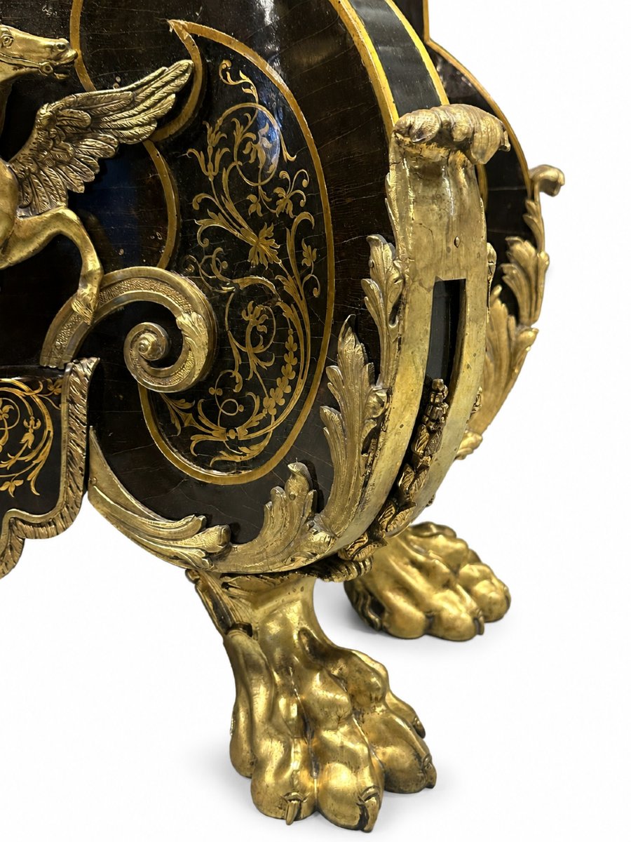 Importante Pendule Boulle Sur Gaine En Écaille Brune Et Bronze Doré, Signée Thuret Paris-photo-1