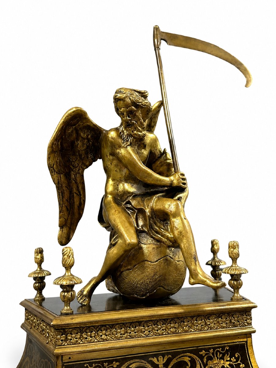 Importante Pendule Boulle Sur Gaine En Écaille Brune Et Bronze Doré, Signée Thuret Paris-photo-3