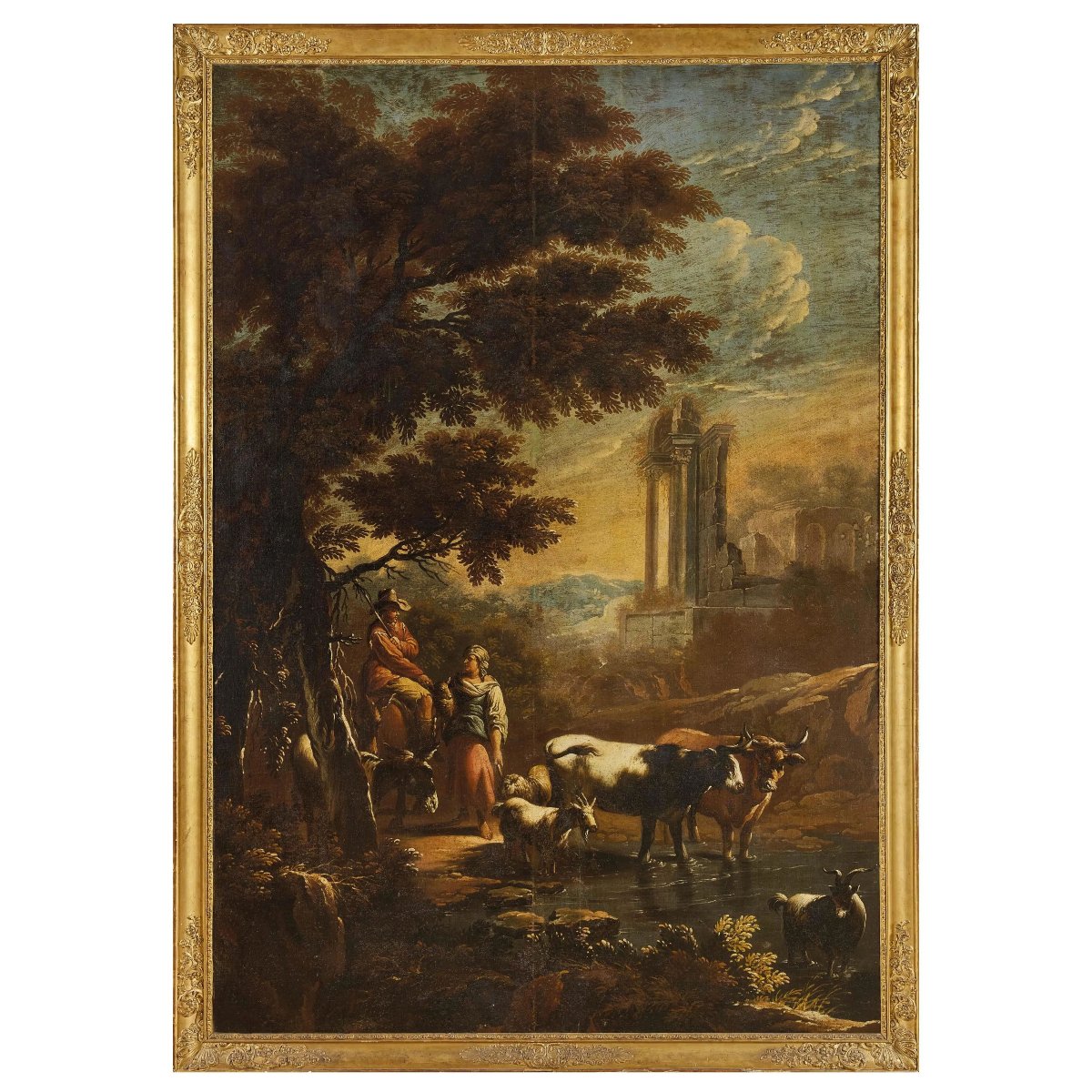 Paire de Grands Paysages Pastoraux à Ruines, Italie du Nord, fin du XVIIe-photo-3