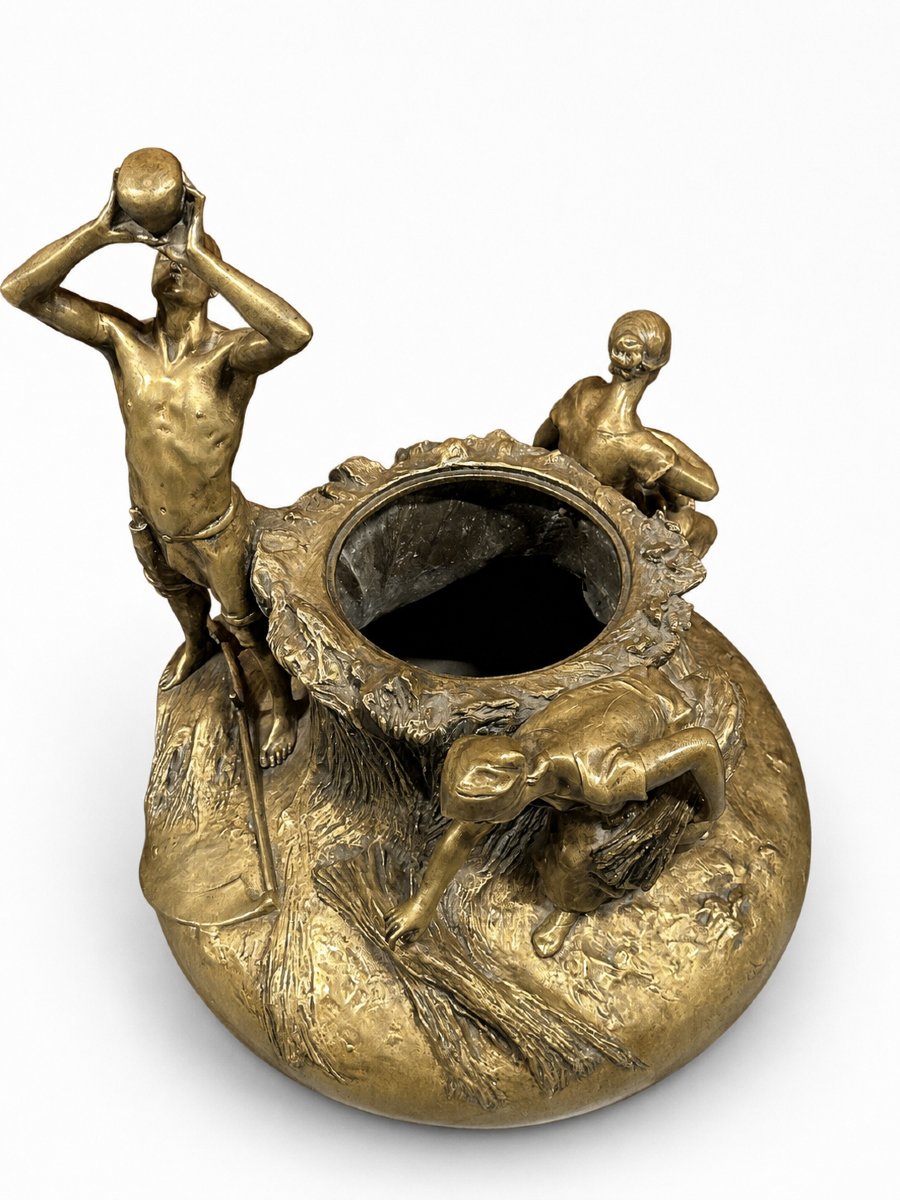 Antonin Larroux “Les Moissons” 1899 Grand vase  en Bronze Patiné-photo-3