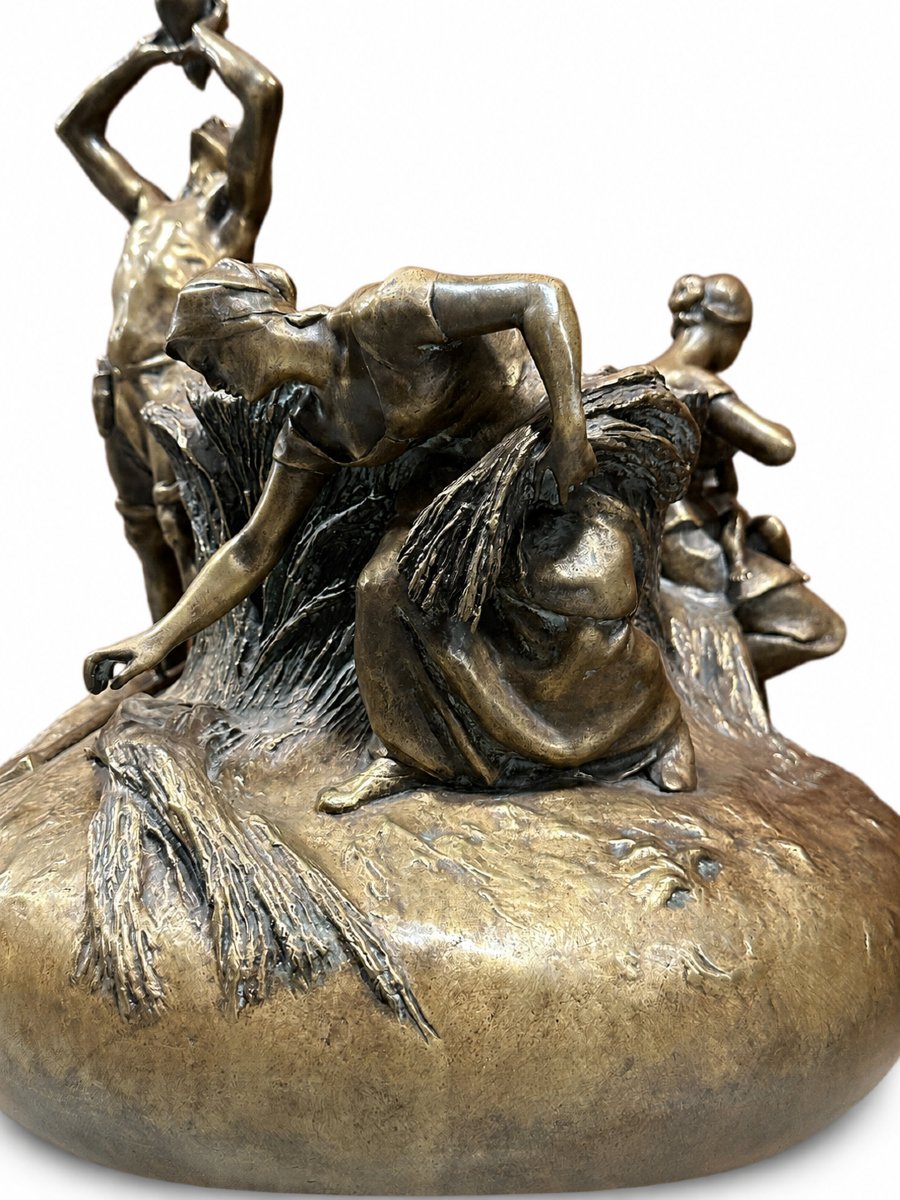Antonin Larroux “Les Moissons” 1899 Grand vase  en Bronze Patiné-photo-2